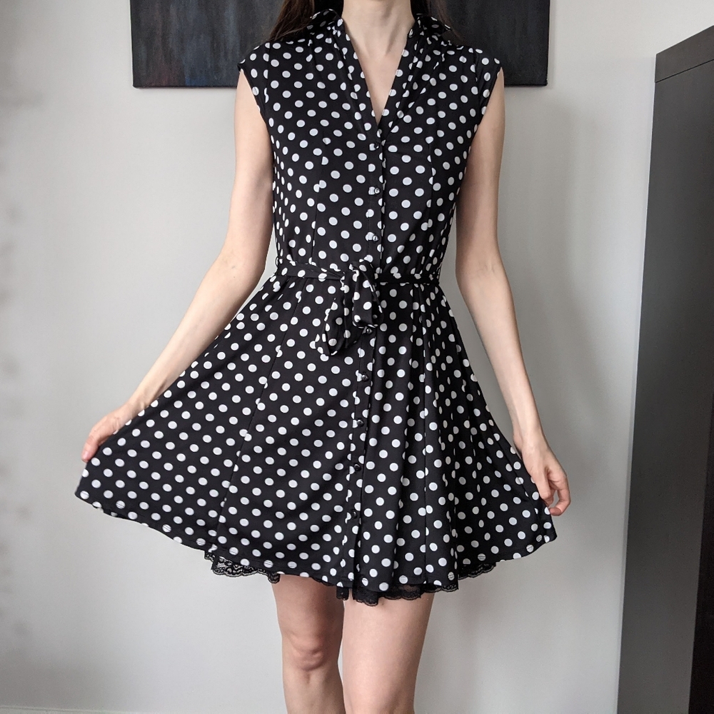 Guess Black and White Polka Dot Dress